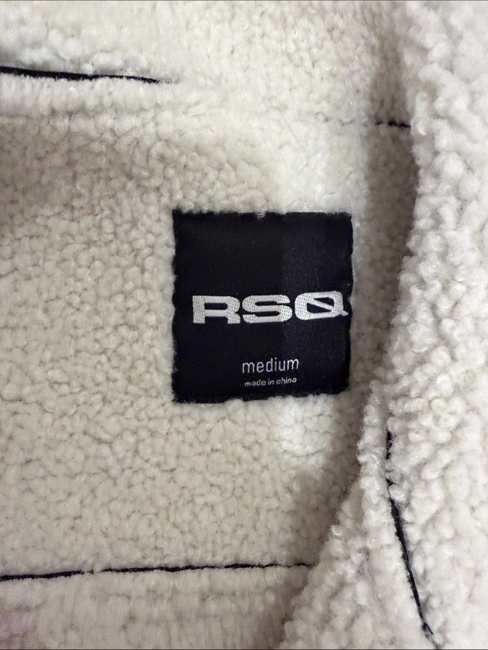 RSQ Black Faux Leather Bomber Jacket with White Sherpa Trim